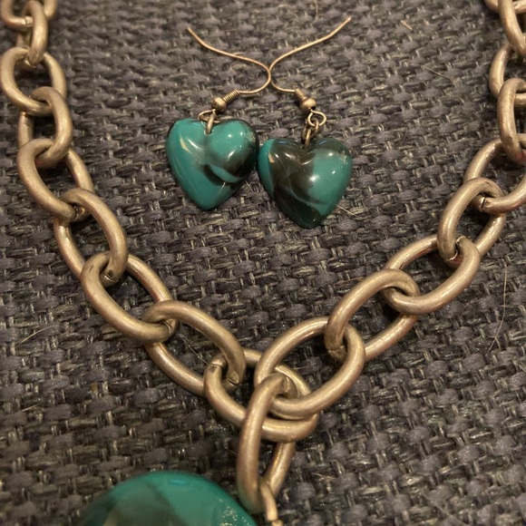 Set of necklace and earrings turquoise Bling - Picture 2 of 2